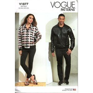 Vogue V1877 Unisex Adult S to L Bomber Style Jacket Uncut Sewing Pattern
